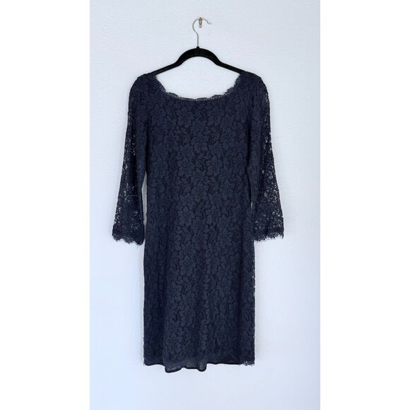 EUC Diane von Furstenberg Zarita Long Sleeve Zipper Back Lace Dress in Navy Sz 6 - Picture 6 of 14